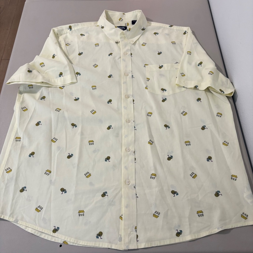 Chaps Mens XXL Short Sleeve Button Down Shirt Pineapple‎ Print Casual Hawaiian